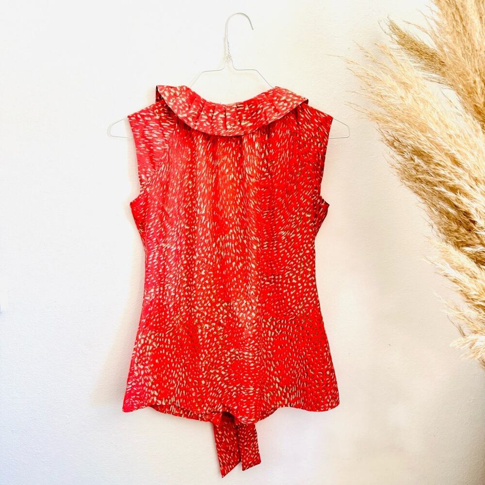 BANANA REPUBLIC Salmon Pink Cream Beige Print Neck Tie Button Tank Top Blouse S - Picture 5 of 14